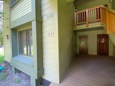 a front porch of a house with the numbers on it at Snowcreek 247 Townhouse in Mammoth Lakes