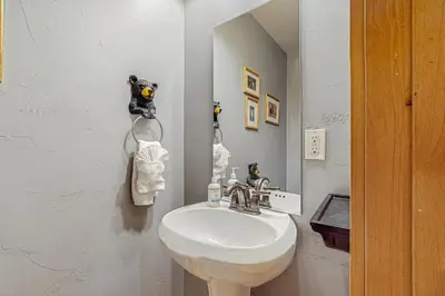 a bathroom with a white sink and a sink at Elegant Pine in South Lake Tahoe