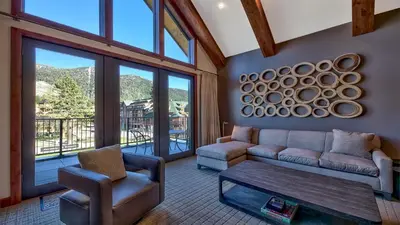 a living room with a couch and a table at Zalanta 319 in South Lake Tahoe