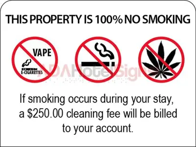 a sign that says no smoking and no smoking at Garlic Farm Inn in Gilroy