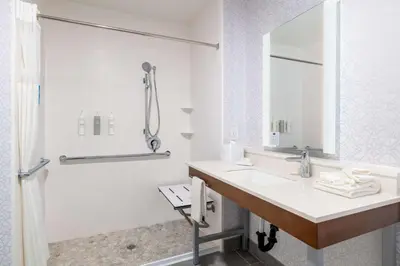 a white bathroom with a sink and a shower at Hampton Inn & Suites Sacramento-Auburn Boulevard in Sacramento