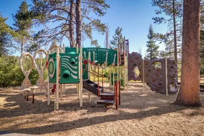 a playground in a park with a play structure at Happy Family Cozy Cabin in Truckee