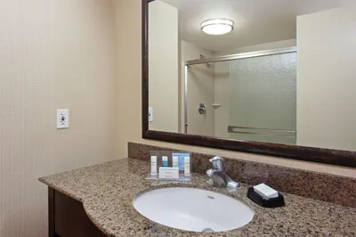 a bathroom with a sink and a mirror at Hampton Inn & Suites Fresno - Northwest in Herndon