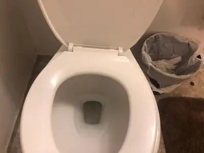a white toilet in a bathroom with a trash can at WHOLE Family - WholeVille in Sacramento