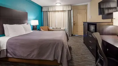 a hotel room with a bed and a television at Best Western Apricot Inn in Chaney Ranch