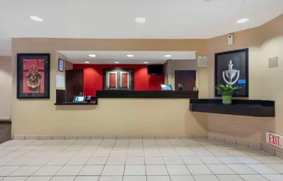 a waiting room at a fast food restaurant at Extended Stay America Suites - Stockton - March Lane in Stockton