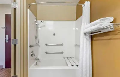a bathroom with a shower and a bath tub at Extended Stay America Suites - Stockton - Tracy in Tracy