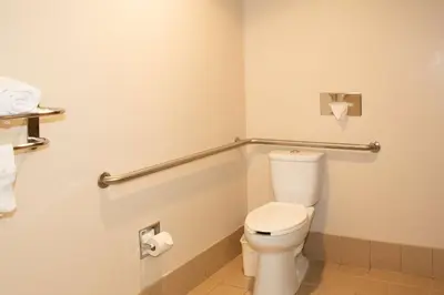 a bathroom with a toilet and a handicap railing at Best Western I-5 Inn & Suites in Lodi