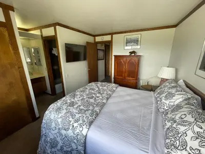 a bedroom with a large bed and a television at Mammoth Point by 101 Great Escapes in Mammoth Lakes