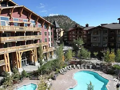 an aerial view of a resort with a swimming pool at White Mountain Lodge #2329 in Mammoth Lakes