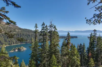a view of crater lake from the trail at Sweet Cherry Hills Escape in South Lake Tahoe