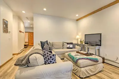 a living room with two couches and a flat screen tv at Forest-View Gem 2 Mi to Diamond Peak Ski Resort! in Incline Village