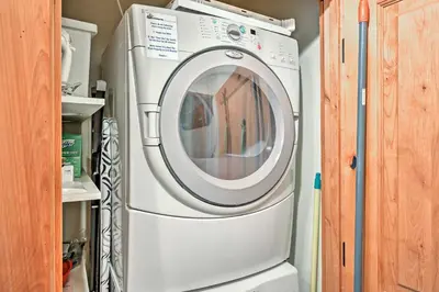 a white washer and dryer in a room at Modern Condo with Balcony - Walk to Northstar Lifts! in Truckee