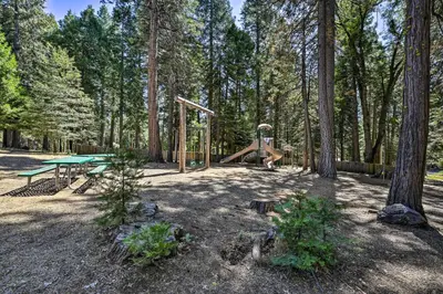 a park with a playground in the woods at 11 Mi to Apple Hill Pollock Pines Resort Cabin in Pollock Pines