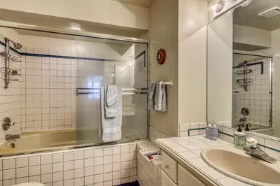 a bathroom with a sink and a shower at Spike's Place in Truckee