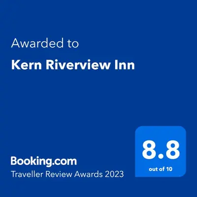 a screenshot of a phone with the text awarded to kenryn refugee inn at Kern Riverview Inn in Kernville