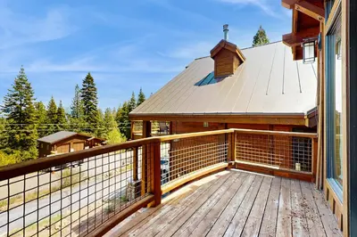 a wooden deck with a small chapel on a house at Extraordinary Tahoe-Donner Modern Mountain Home in Truckee