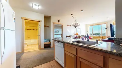 a kitchen with a sink and a counter top at Sunstone #209 condo in Mammoth Lakes