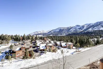 an aerial view of a village in the mountains at Sunstone #209 condo in Mammoth Lakes