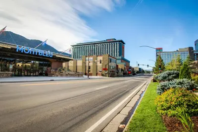 an empty street in a city with buildings at Country Club Retreat in South Lake Tahoe
