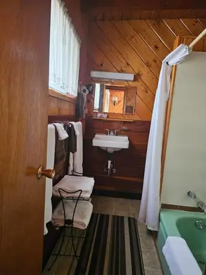 a bathroom with a sink and a bath tub at Toiyabe Motel in Walker