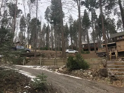 a house with a car parked next to a road at sequoia National Forest CabinH in Panorama Heights