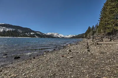 a rocky shore of a body of water with trees at Tahoe Donner Retreat with Decks and Lake Access! in Truckee