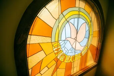 a stained glass window in a room at Spacious Two Bedroom Condo with Loft! in Mammoth Lakes