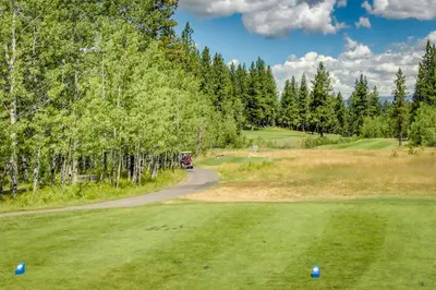 a view of a golf course with a car driving down a road at Delightful Northstar Condo in Kingswood Estates