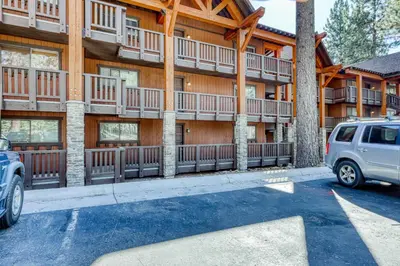 a parking lot in front of a building with balconies at Incline Oasis in Incline Village