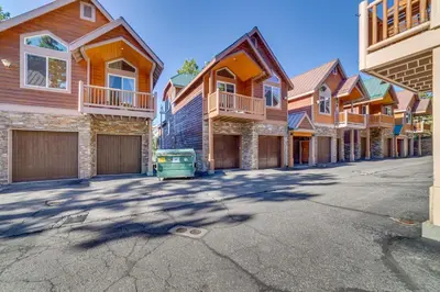 a row of houses on a street at Central Townhome Less Than 1 Mi to The Village at Mammoth! in Mammoth Lakes