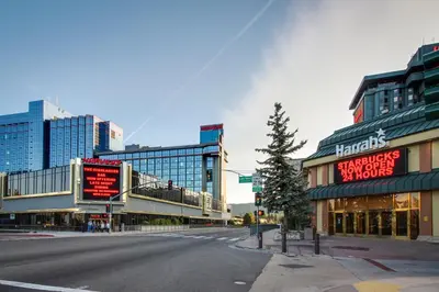 an empty street in a city with tall buildings at Tahoe Treetop Escape in Stateline