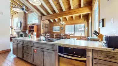 a kitchen with a sink and a counter top at Rainbow Villas #1 condo in Mammoth Lakes