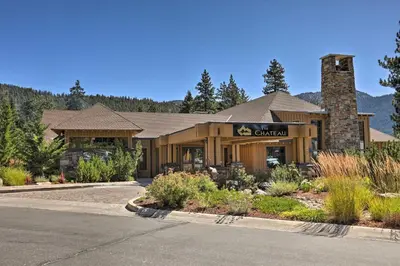 a building with a sign on the front of it at 3 Mi to Lake Tahoe Quiet Incline Village Cabin! in Incline Village