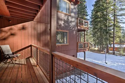 a deck of a house with a chair on it at 4 Mi to Diamond Peak Ski Resort Gem with Hot Tub in Incline Village