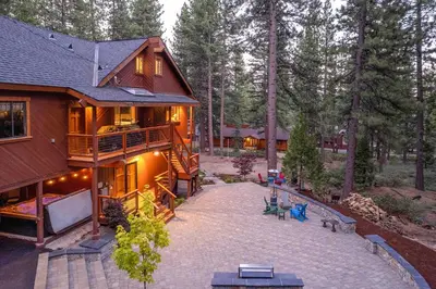 an aerial view of a house with a patio at 4 Mi to Diamond Peak Ski Resort Gem with Hot Tub in Incline Village
