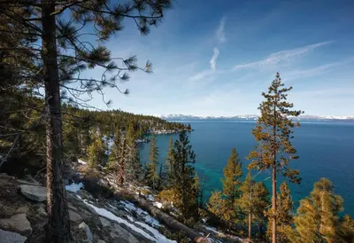 a view of crater lake from the side of a mountain at Hyatt Vacation Club at High Sierra Lodge in Incline Village