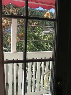 a view from a window of a balcony at 5th Street Inn in Mariposa