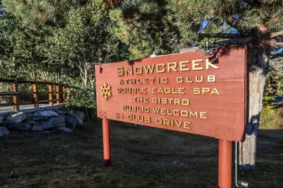 a sign for an interpretive sign in a park at Mammoth Estates 2 Bedroom Condos Near Mammoth Village in Mammoth Lakes