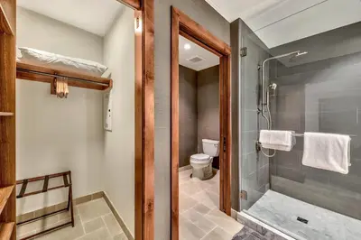 a bathroom with a shower and a toilet at Luxury Three Bedroom Residence steps from Heavenly Village condo in South Lake Tahoe