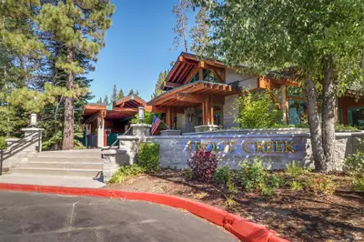 a house with a sign in front of it at Blue Antler in Truckee