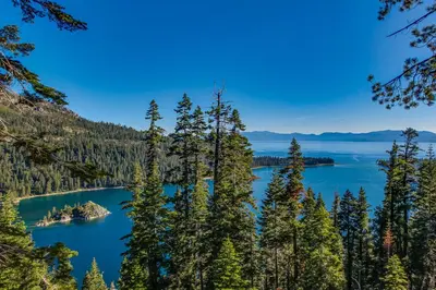 a view of crater lake from the trail at Sierra Dream in South Lake Tahoe