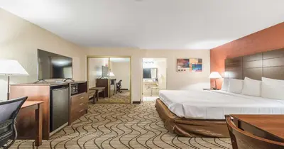 a large hotel room with a bed and a television at Best Western Roseville Inn in Roseville
