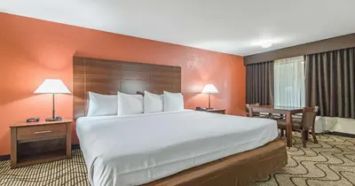 a hotel room with a large bed and a desk at Best Western Roseville Inn in Roseville