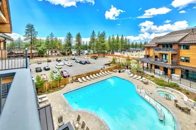an overhead view of a swimming pool at a resort at Luxury Two Bedroom Residence steps from Heavenly Village condo in South Lake Tahoe