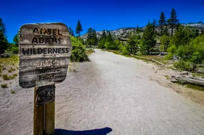 a sign for the angelalis wilderness on a dirt road at Westin 617 in Mammoth Lakes
