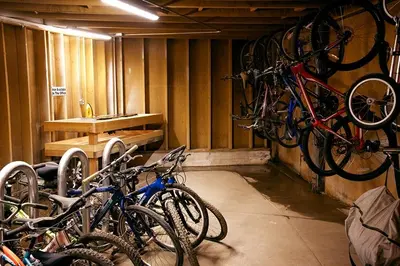 a group of bikes parked in a garage at St Anton Condos with Rec Center in Mammoth Lakes