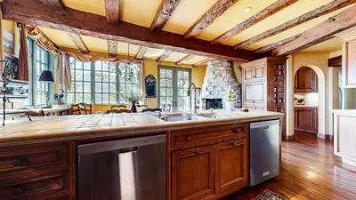 a kitchen with a sink and a counter top at Juniper Ridge #16 home in Mammoth Lakes