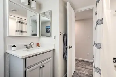 a bathroom with a sink and a mirror at Less Than 1 Mi to Slopes! Heavenly Daze Chalet in Tahoe in Stateline