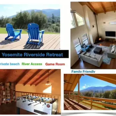 Yosemite Riverside Retreat with small beach access and air conditioning